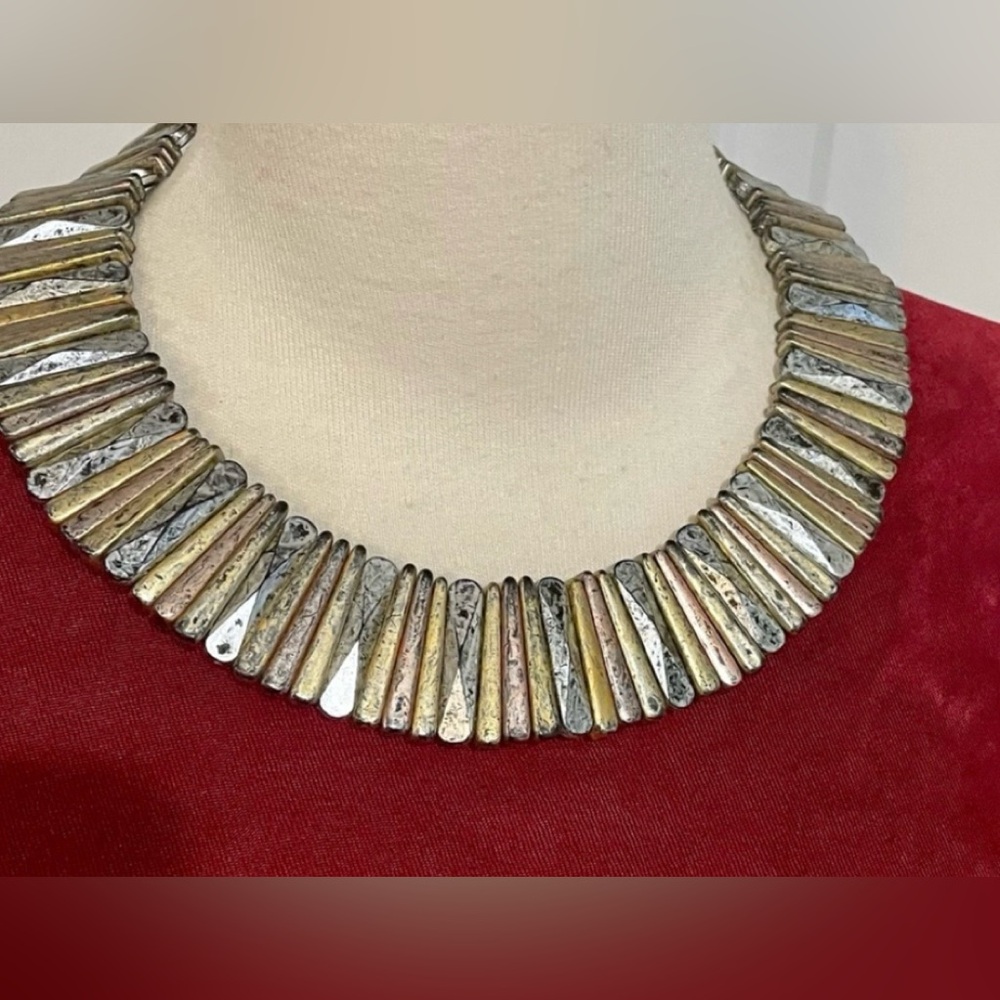 Vintage Brutalist Necklace Mixed Metal Neiman Marcus Artisan
